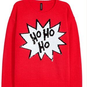 H&M Red “Ho Ho Ho” Sequin Christmas Sweater, Size SMALL